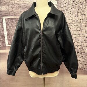 Black Faux Leather Zip-Up Jacket